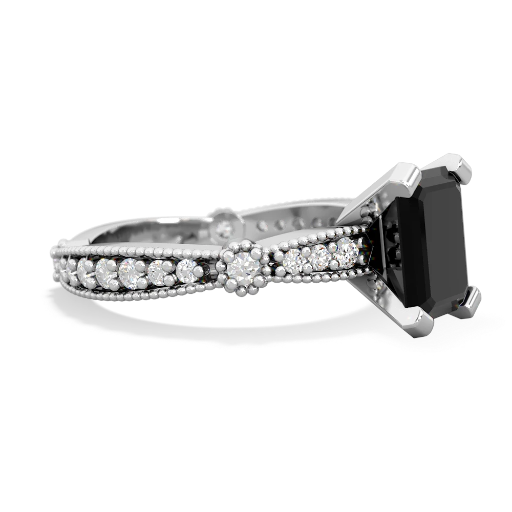 Onyx Sparkling Tiara 8X6 Emerald-Cut 14K White Gold ring R26298EM