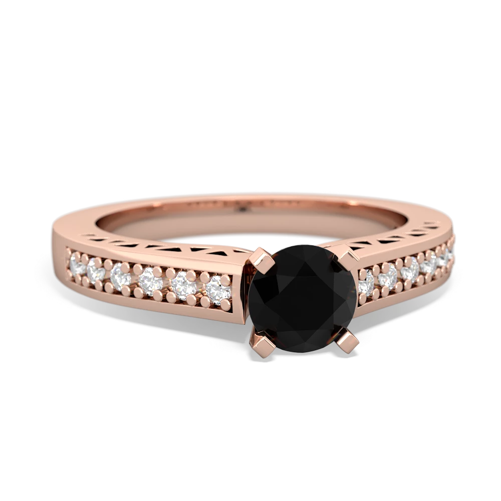 Onyx Art Deco Engagement 5Mm Round 14K Rose Gold ring R26355RD