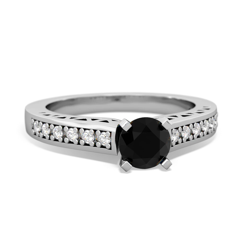 Onyx Art Deco Engagement 5Mm Round 14K White Gold ring R26355RD