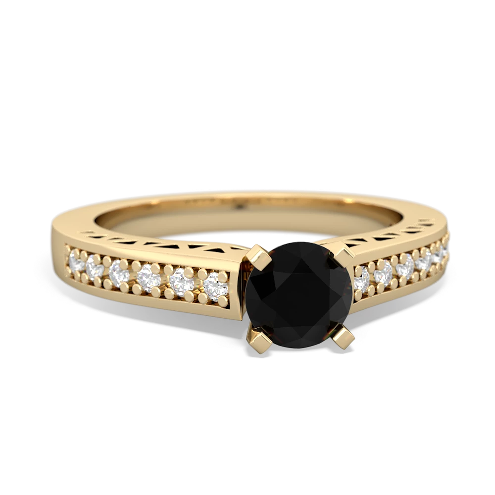 Onyx Art Deco Engagement 5Mm Round 14K Yellow Gold ring R26355RD