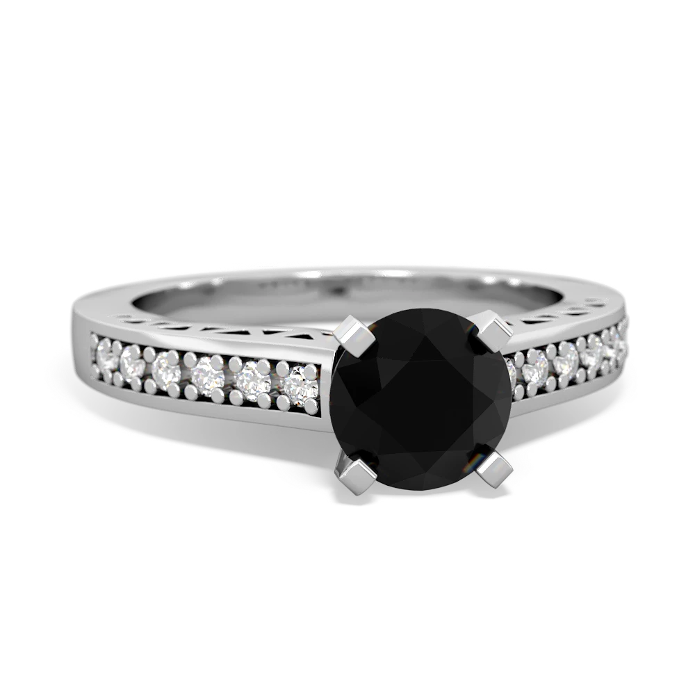 Onyx Art Deco Engagement 6Mm Round 14K White Gold ring R26356RD