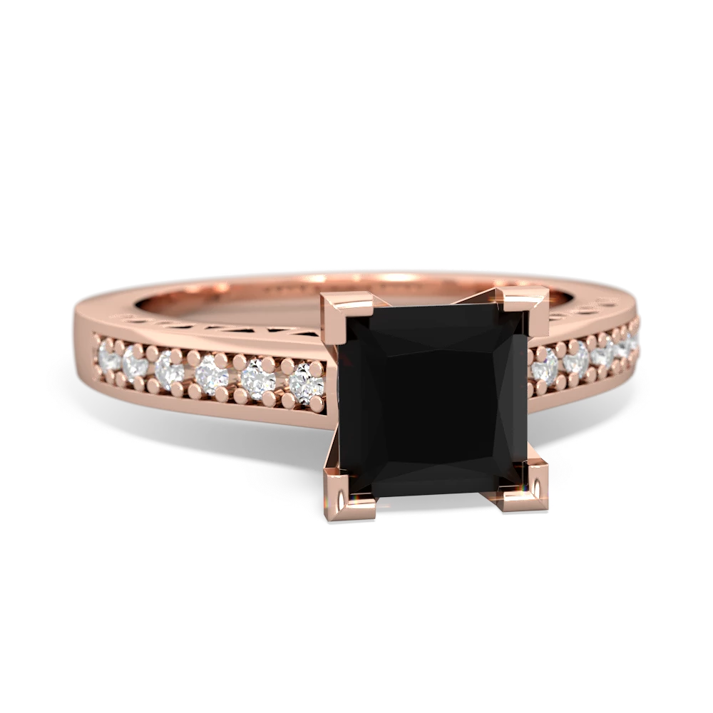 Onyx Art Deco Engagement 6Mm Princess 14K Rose Gold ring R26356SQ