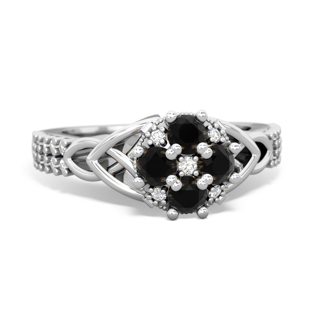 Onyx Celtic Knot Cluster Engagement 14K White Gold ring R26443RD