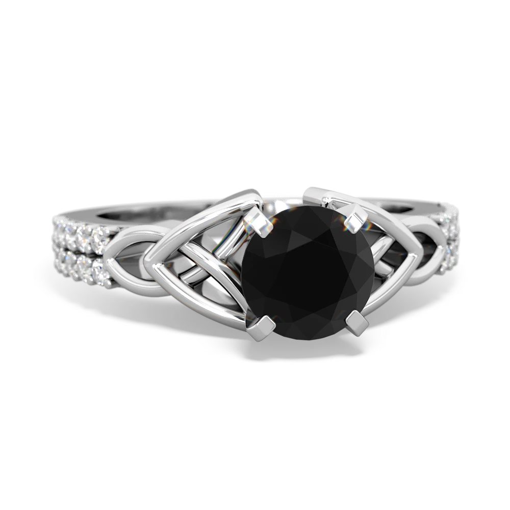 Onyx Celtic Knot 6Mm Round Engagement 14K White Gold ring R26446RD