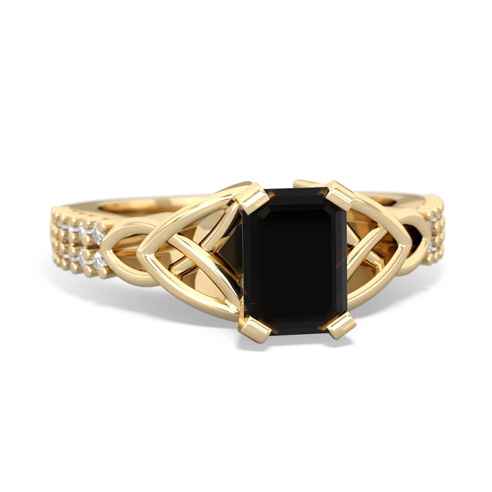 Onyx Celtic Knot 7X5 Emerald-Cut Engagement 14K Yellow Gold ring R26447EM
