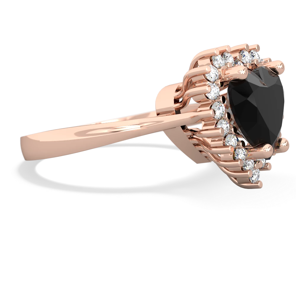 Onyx Sparkling Halo Heart 14K Rose Gold ring R0391