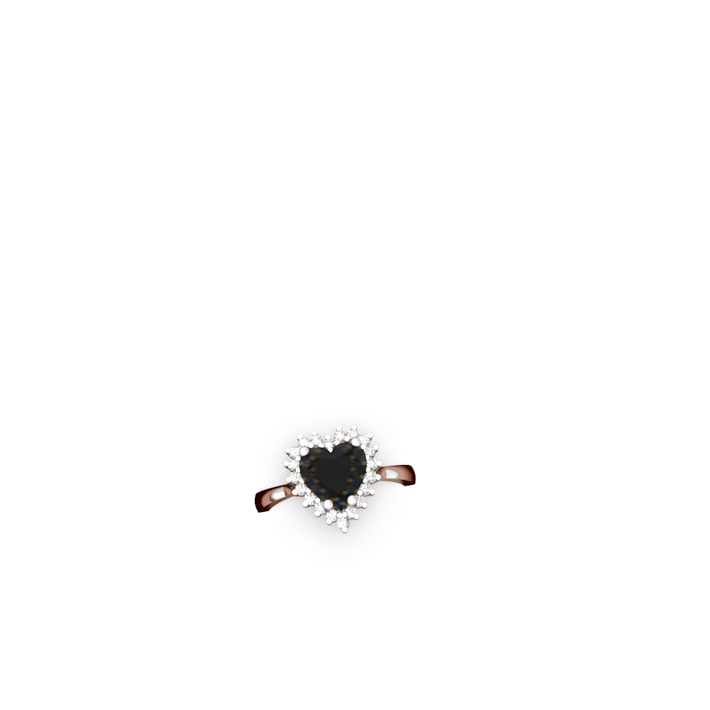 Onyx Sparkling Halo Heart 14K White Gold ring R0391