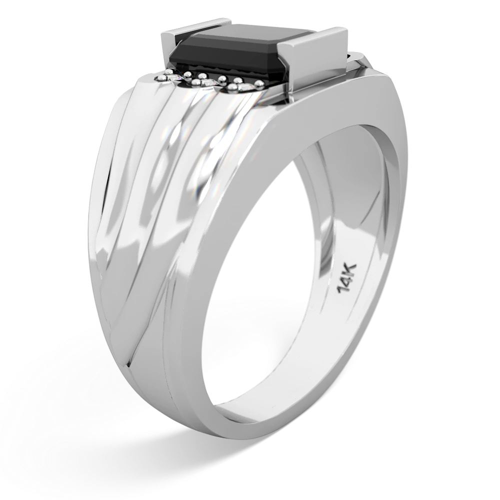 Onyx Men's 9X7mm Emerald-Cut 14K White Gold ring R1835