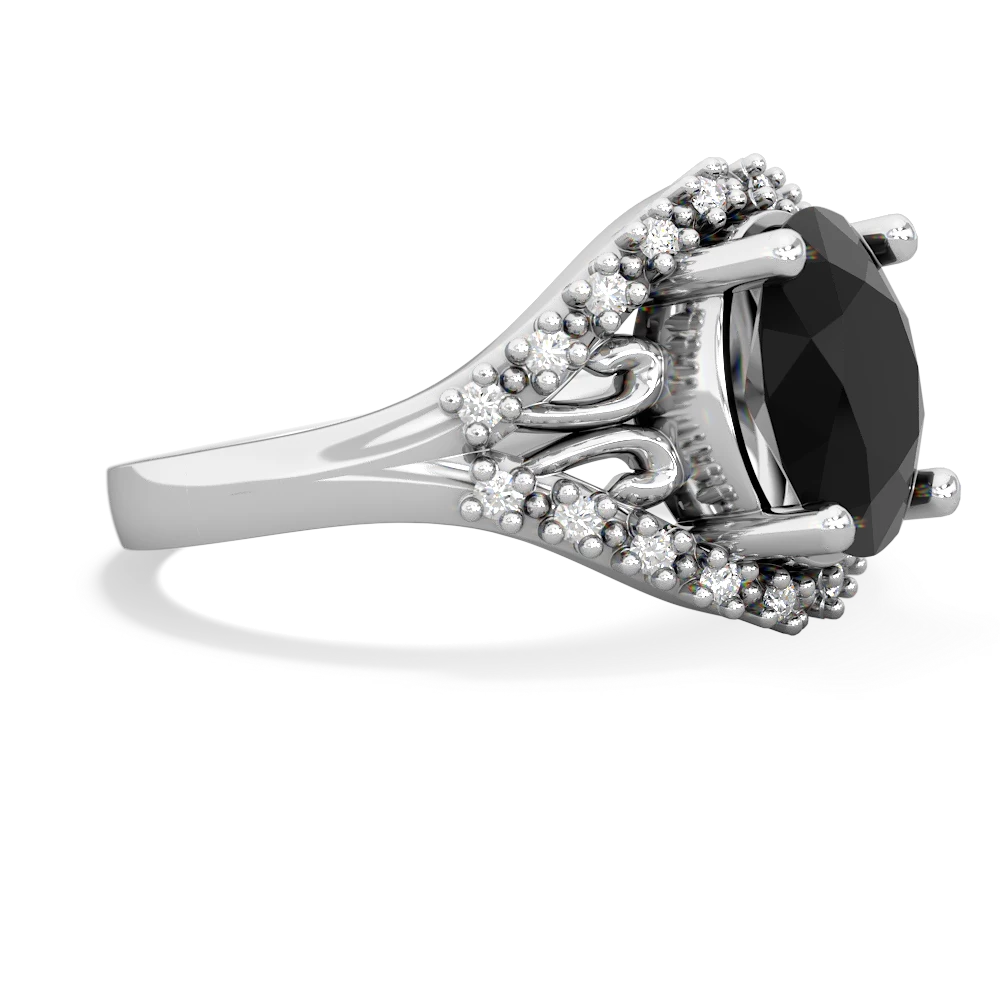 Onyx Antique Style Cocktail 14K White Gold ring R2564