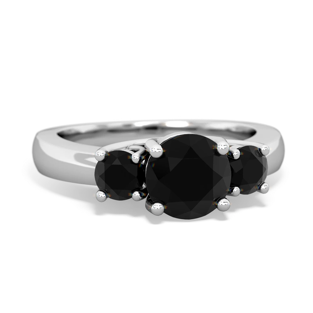 Onyx Three Stone Round Trellis 14K White Gold ring R4018