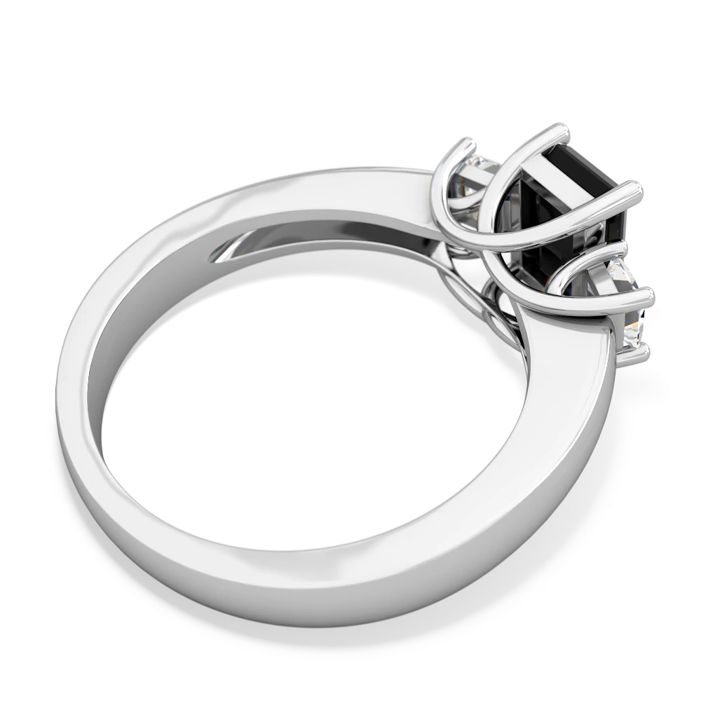 Onyx Diamond Three Stone Emerald-Cut Trellis 14K White Gold ring R4021