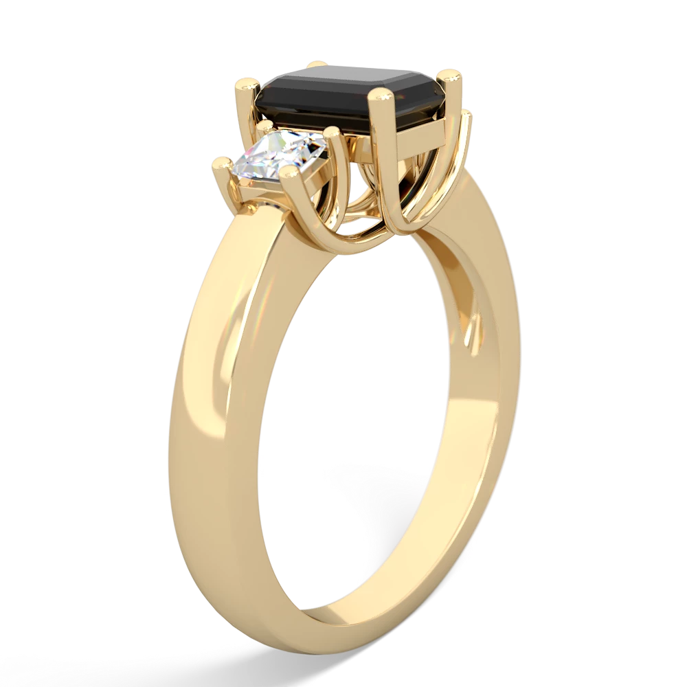 Onyx Diamond Three Stone Emerald-Cut Trellis 14K Yellow Gold ring R4021