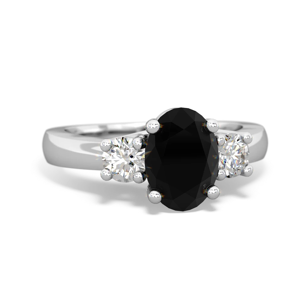 Onyx Diamond Three Stone Oval Trellis 14K White Gold ring R4024