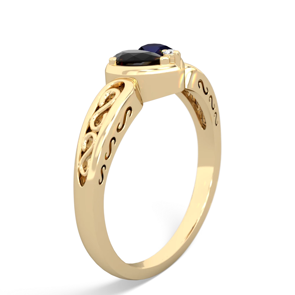 Onyx Filligree 'One Heart' 14K Yellow Gold ring R5070