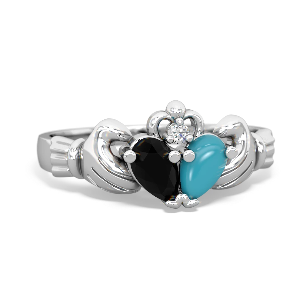 Onyx 'Our Heart' Claddagh 14K White Gold ring R2388