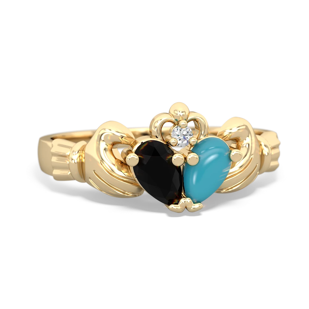 Onyx 'Our Heart' Claddagh 14K Yellow Gold ring R2388