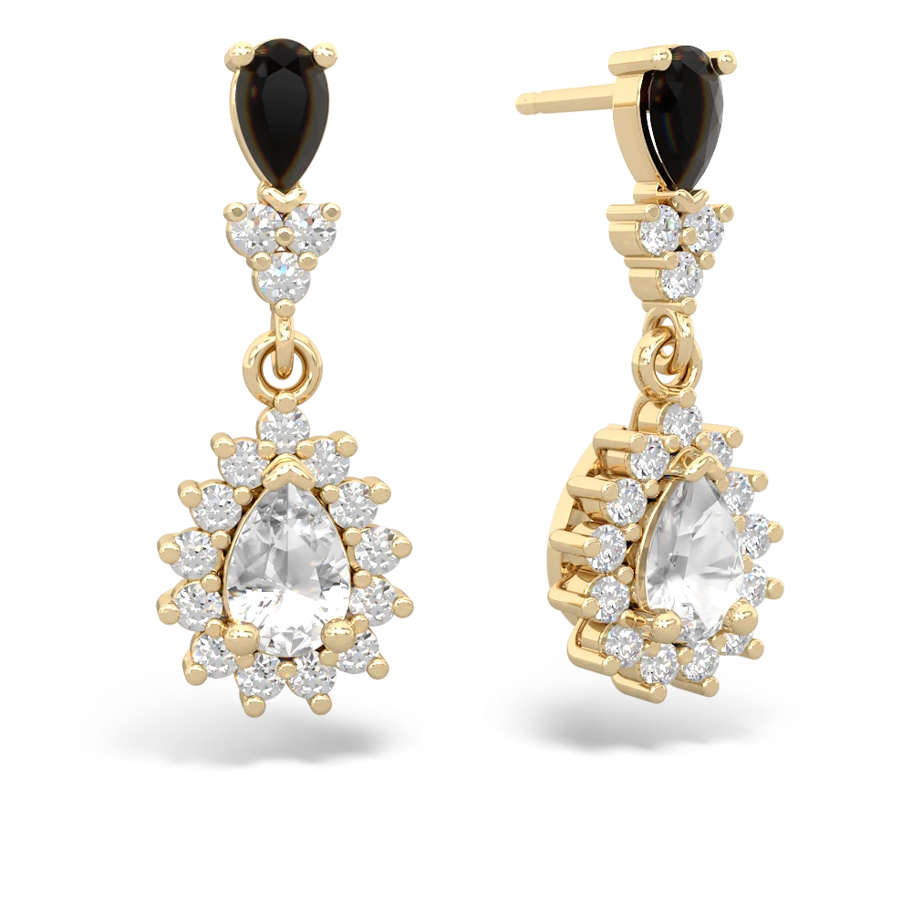 Onyx Halo Pear Dangle 14K Yellow Gold earrings E1882
