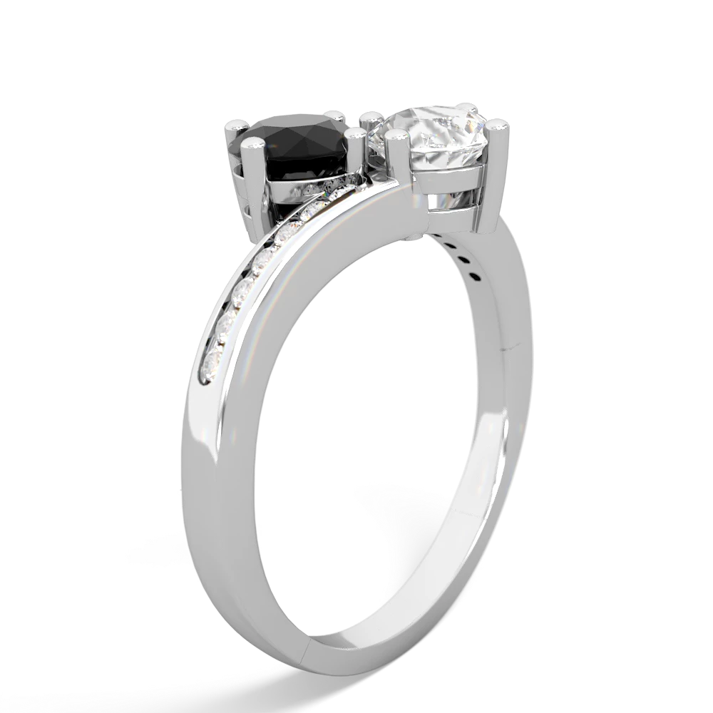 Onyx Channel Set Two Stone 14K White Gold ring R5303