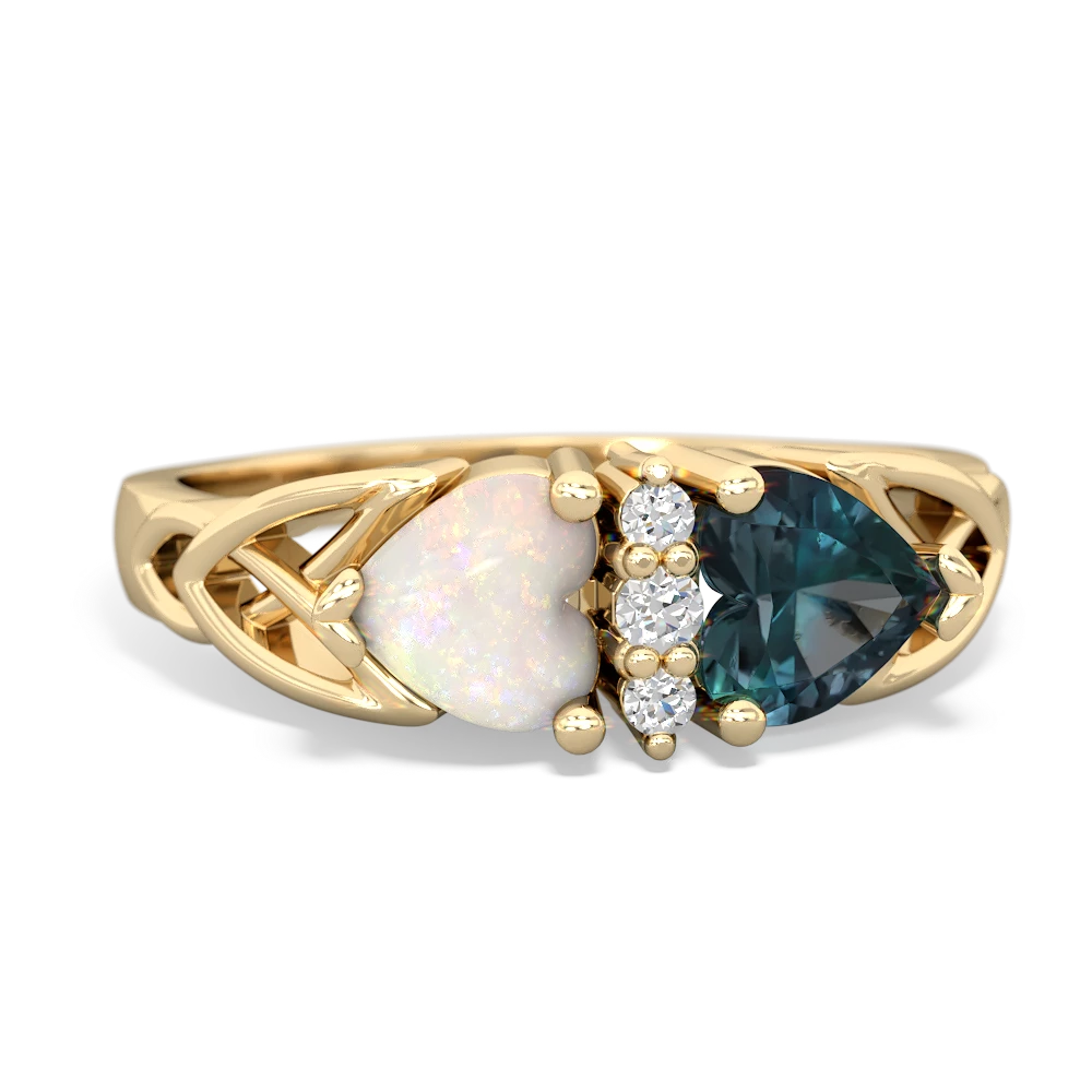 Opal Celtic Knot Double Heart 14K Yellow Gold ring R5040