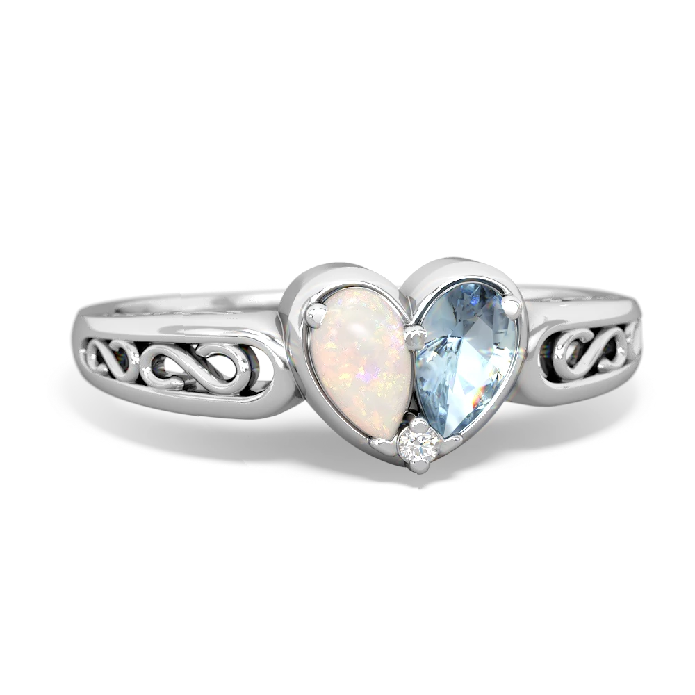 Opal Filligree 'One Heart' 14K White Gold ring R5070