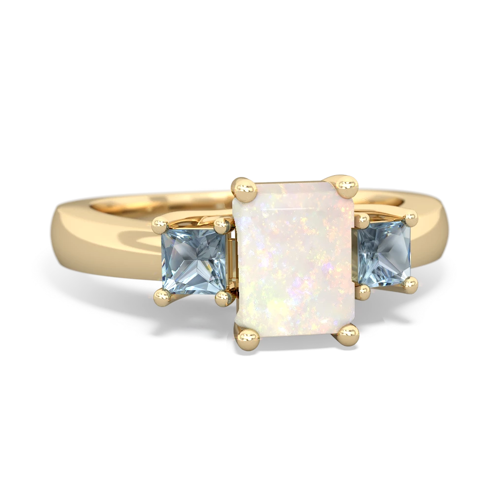 Opal Three Stone Emerald-Cut Trellis 14K Yellow Gold ring R4021