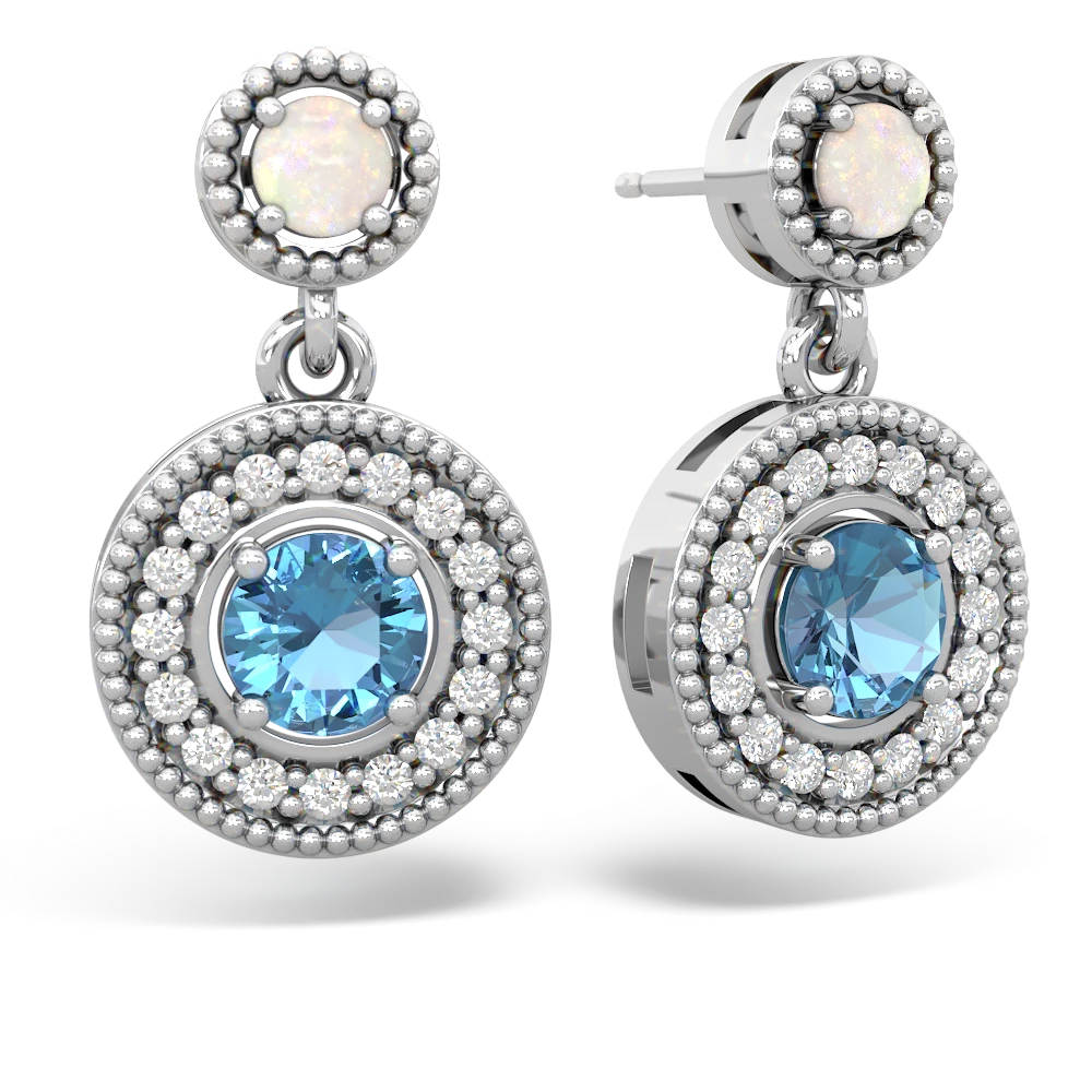 Opal Halo Dangle 14K White Gold earrings E5319