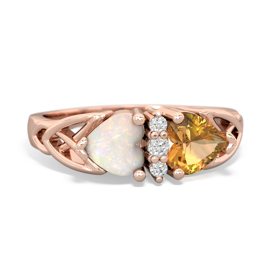 Opal Celtic Knot Double Heart 14K Rose Gold ring R5040