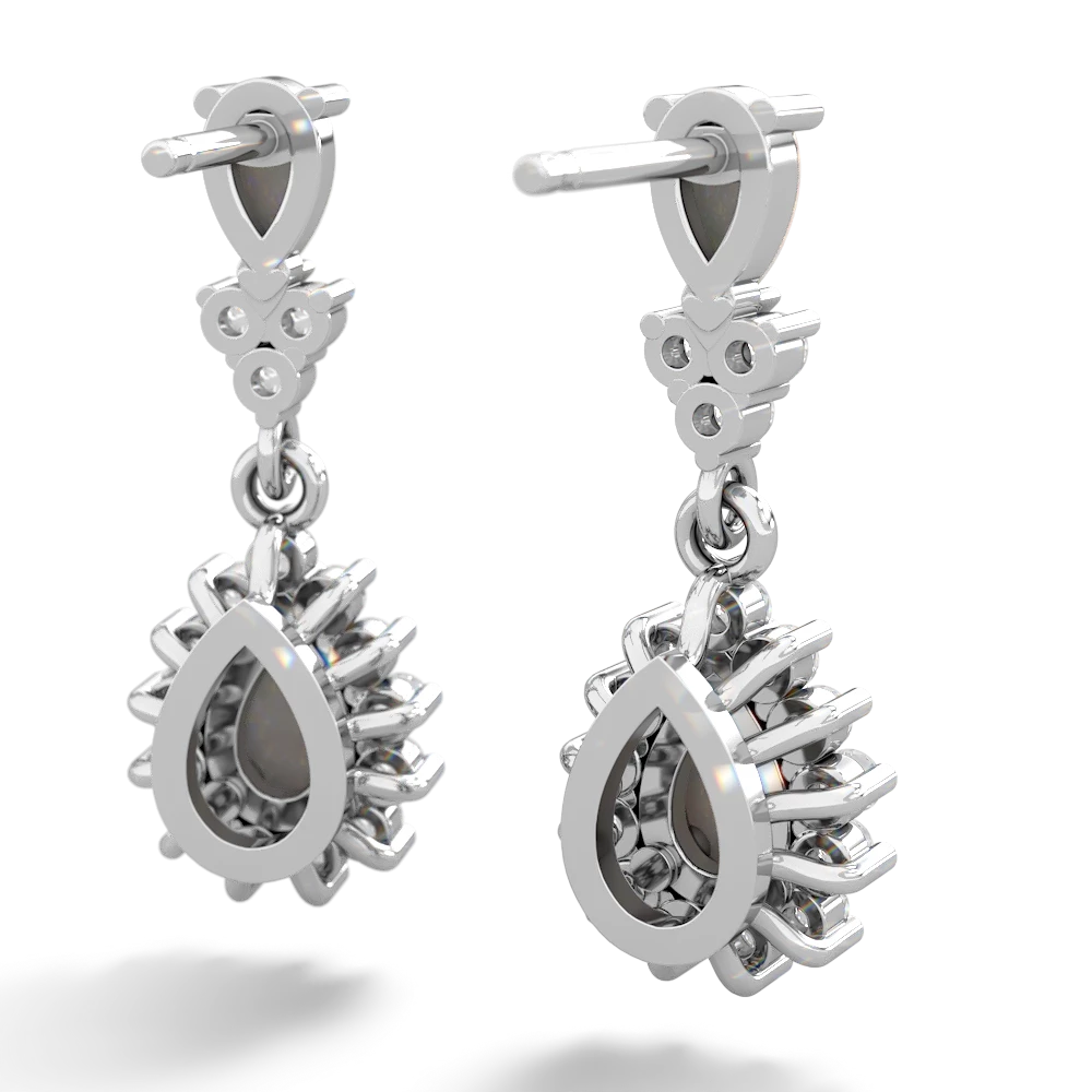 Opal Halo Pear Dangle 14K White Gold earrings E1882