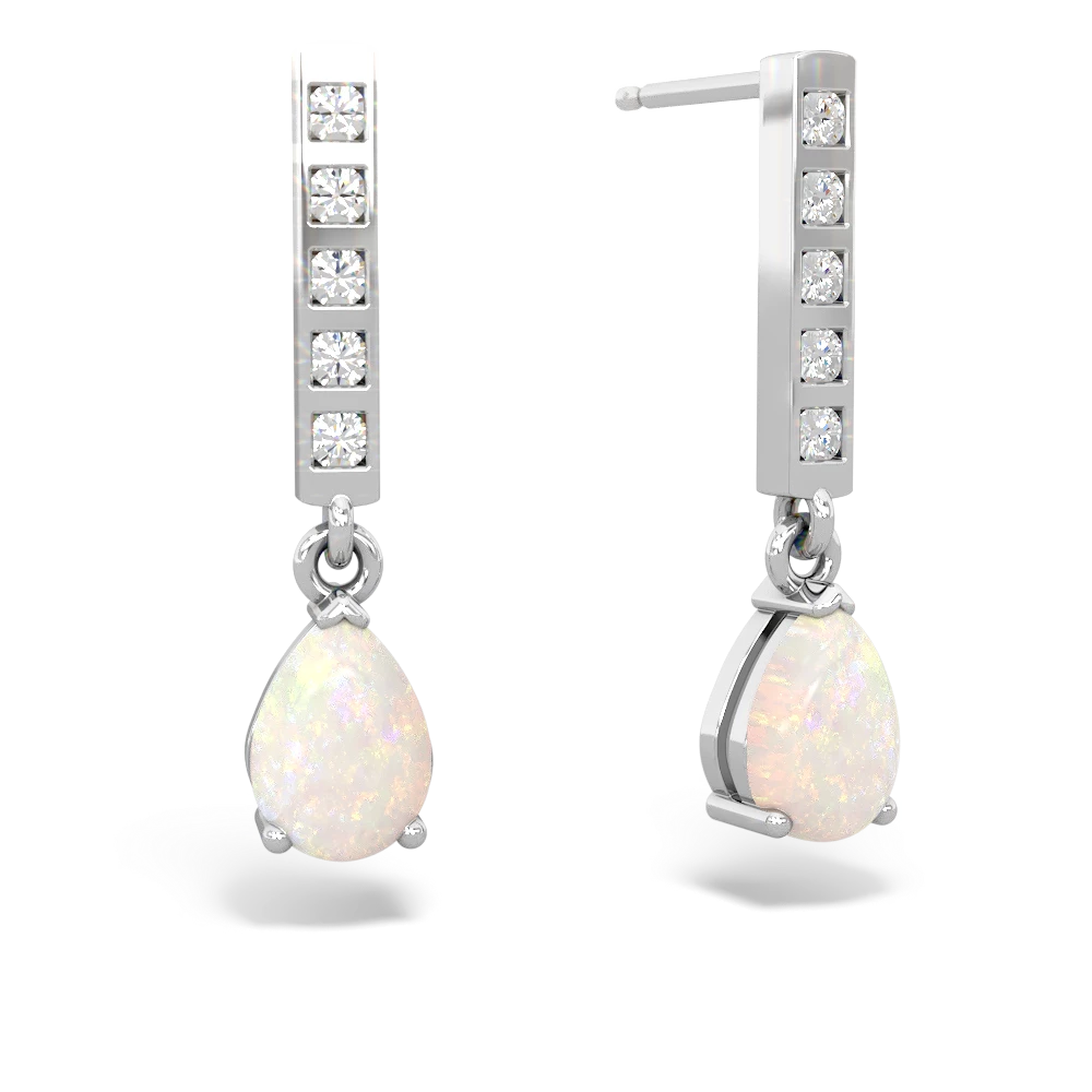 Opal Art Deco Diamond Drop 14K White Gold earrings E5324