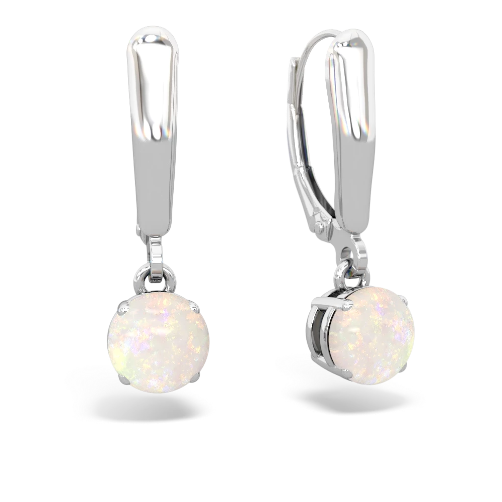 Opal 6Mm  Round Lever Back 14K White Gold earrings E2786