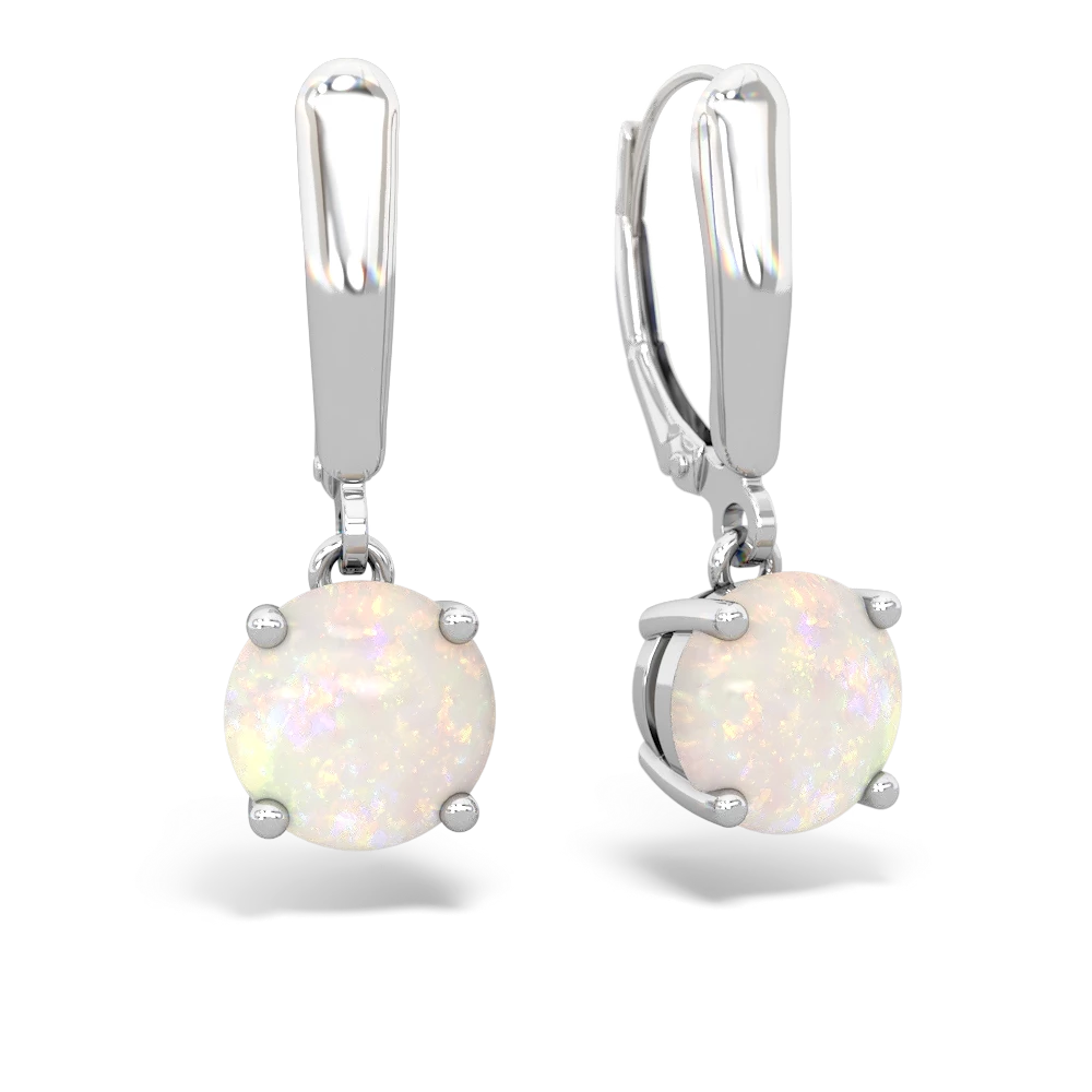 Opal 8Mm Round Lever Back 14K White Gold earrings E2788
