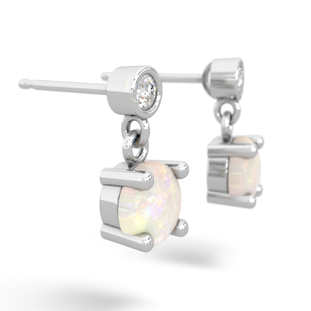 Opal Diamond Drop 6Mm Round 14K White Gold earrings E1986