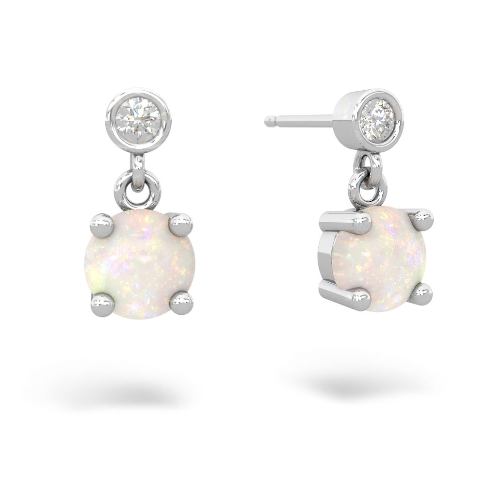 Opal Diamond Drop 6Mm Round 14K White Gold earrings E1986