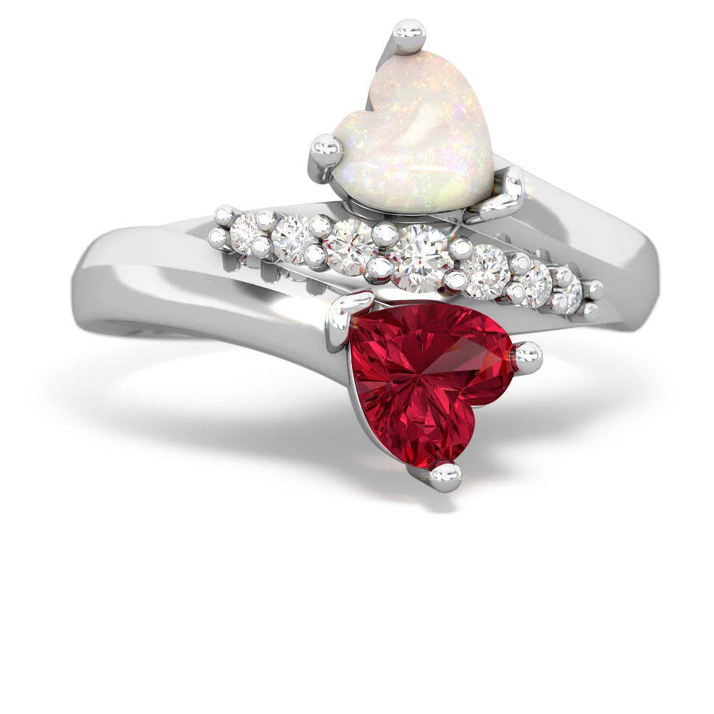 Opal Heart To Heart 14K White Gold ring R2064
