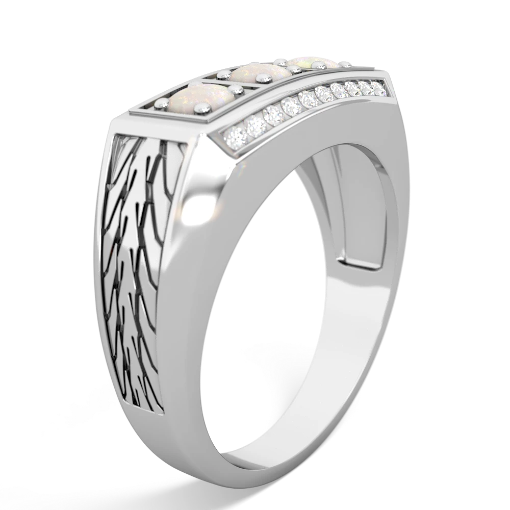 Lab Emerald Three Stone Tire Tread Men's 14K White Gold ring R0520