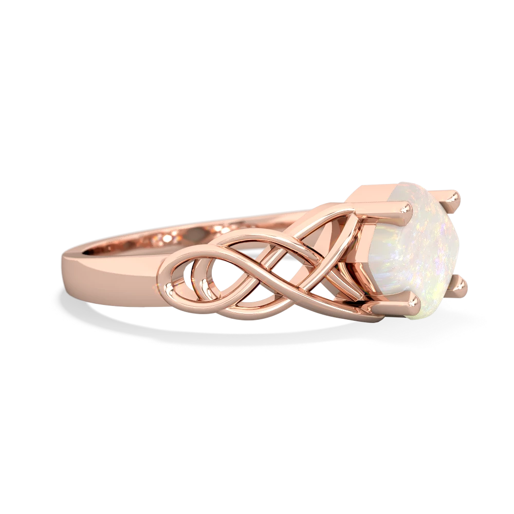 Opal Checkerboard Cushion Celtic Knot 14K Rose Gold ring R5000