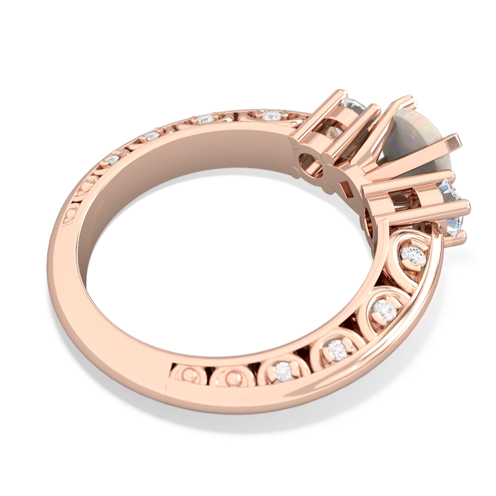 Opal Art Deco Diamond 6Mm Round Engagment 14K Rose Gold ring R2003