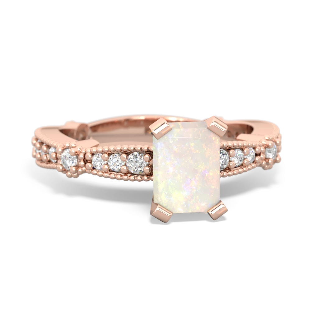 Opal Sparkling Tiara 7X5mm Emerald-Cut 14K Rose Gold ring R26297EM