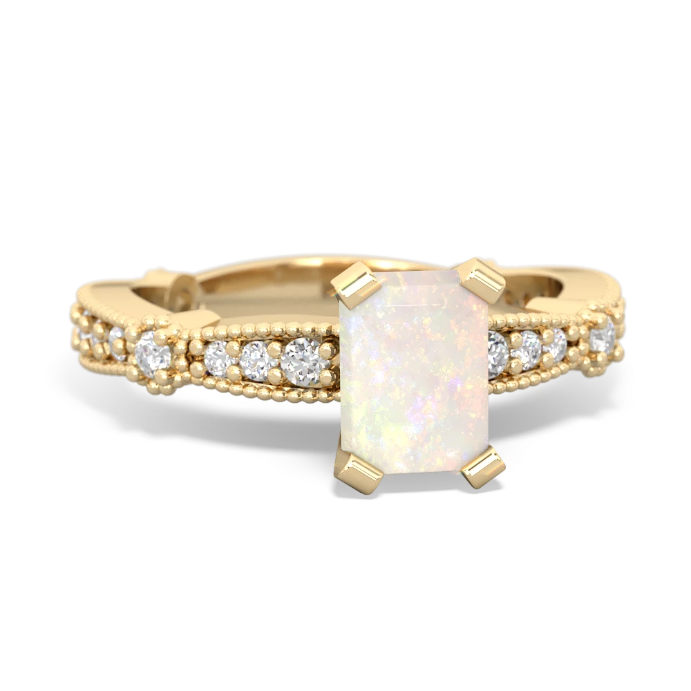 Opal Sparkling Tiara 7X5mm Emerald-Cut 14K Yellow Gold ring R26297EM