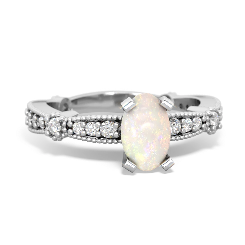 Opal Sparkling Tiara 7X5mm Oval 14K White Gold ring R26297VL