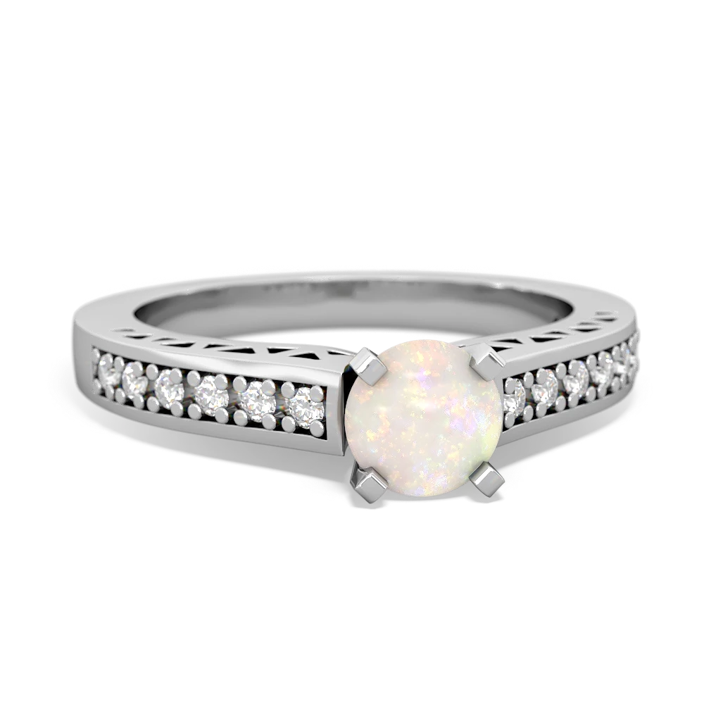 Opal Art Deco Engagement 5Mm Round 14K White Gold ring R26355RD