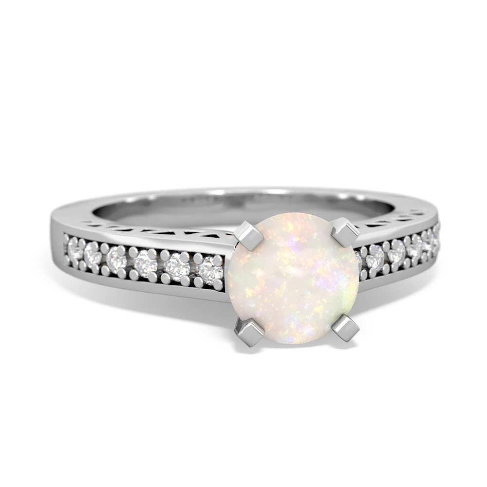 Opal Art Deco Engagement 6Mm Round 14K White Gold ring R26356RD