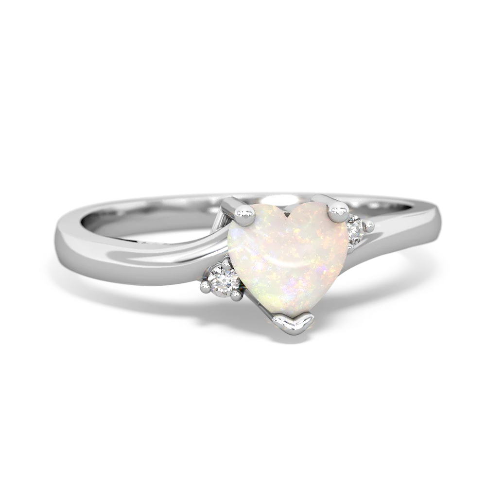 Opal Delicate Heart 14K White Gold ring R0203
