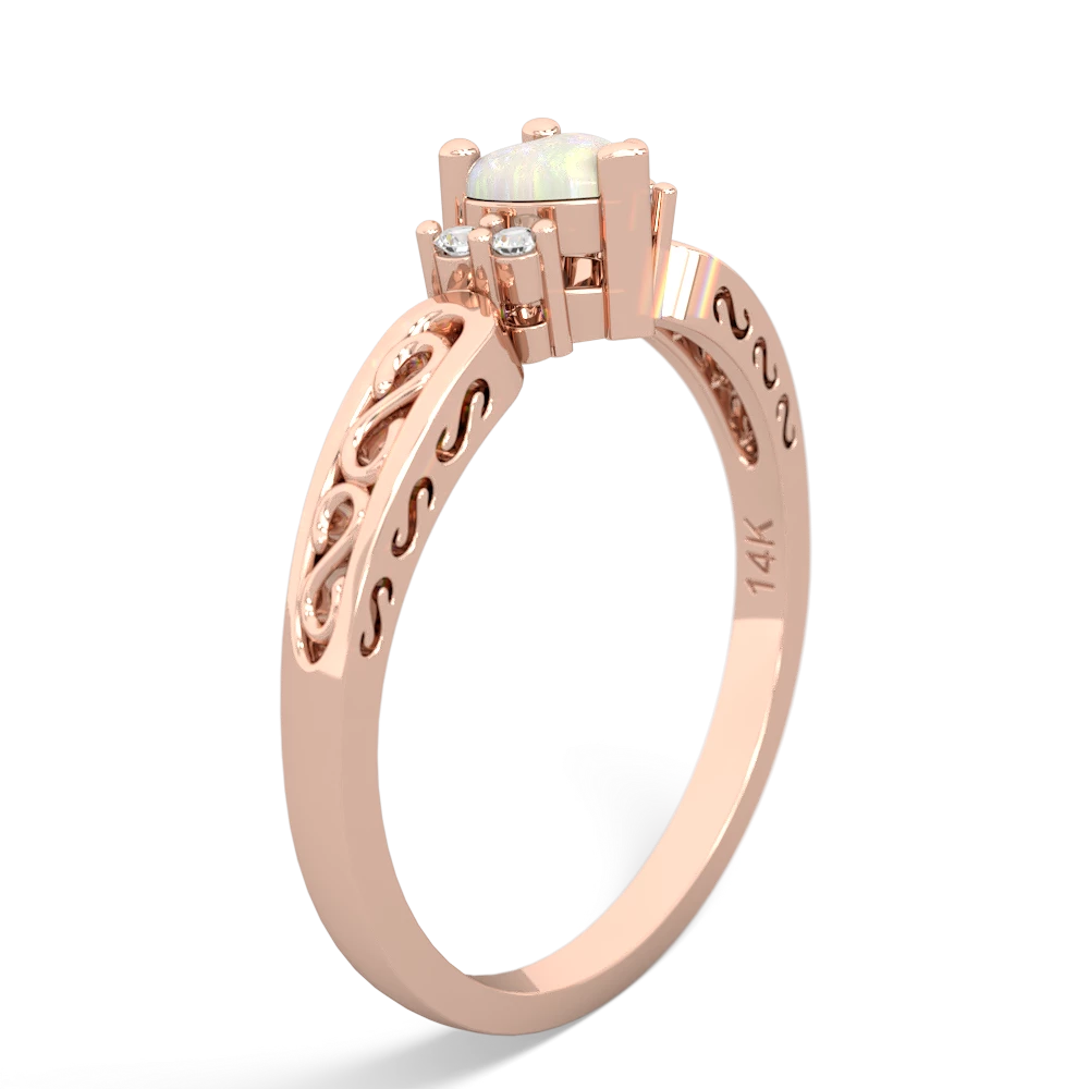 Opal Filligree Scroll Heart 14K Rose Gold ring R2429