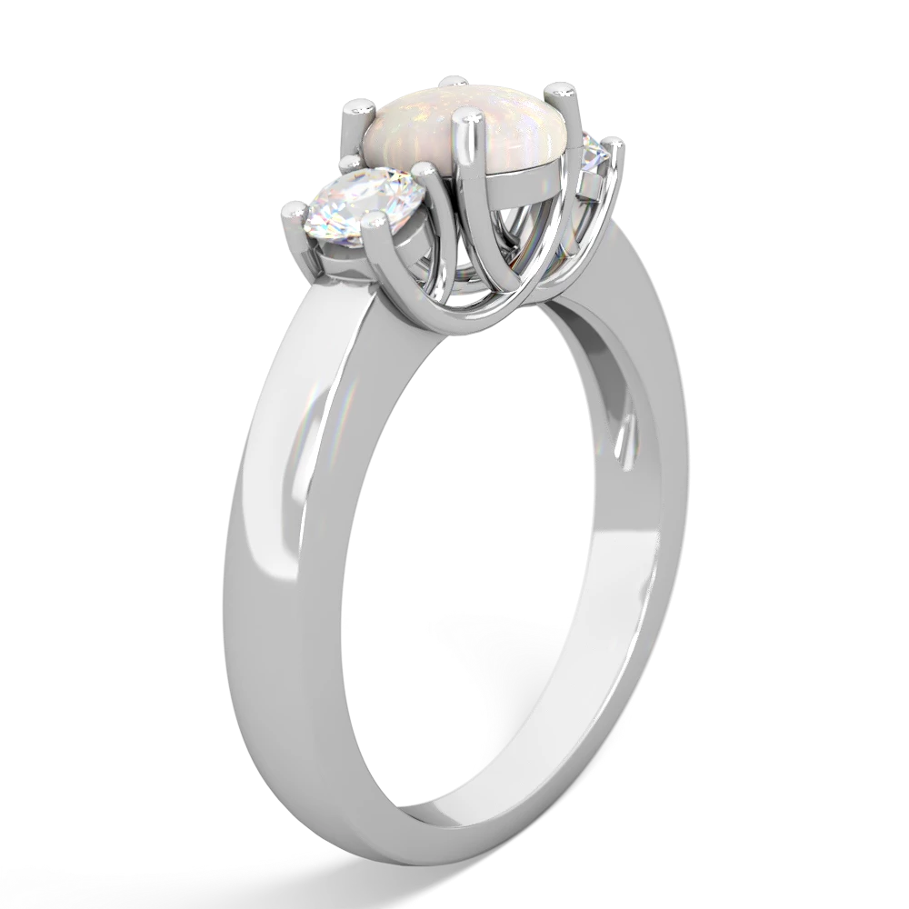 Opal Diamond Three Stone Round Trellis 14K White Gold ring R4018