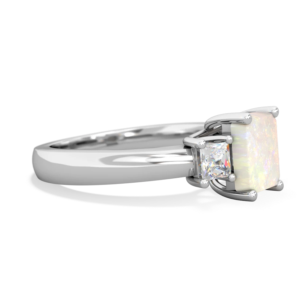 Opal Diamond Three Stone Emerald-Cut Trellis 14K White Gold ring R4021