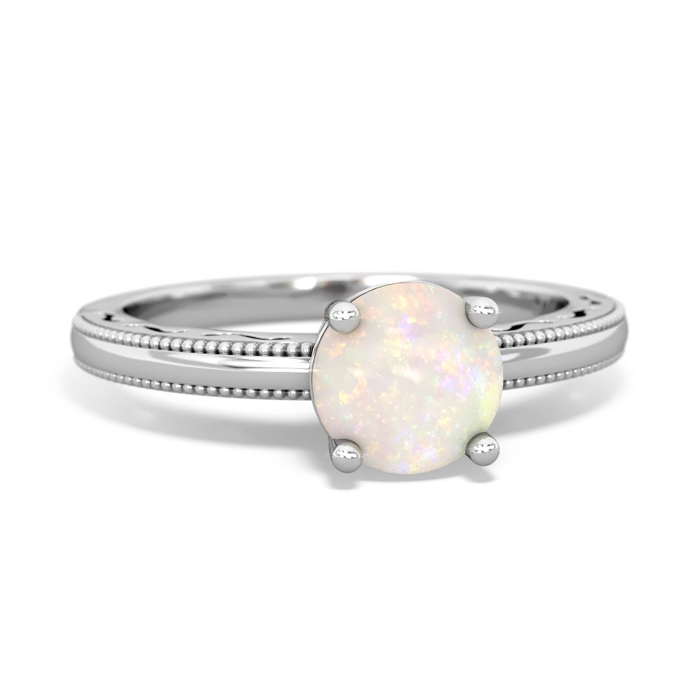 Opal Milgrain Filigree 14K White Gold ring R5090