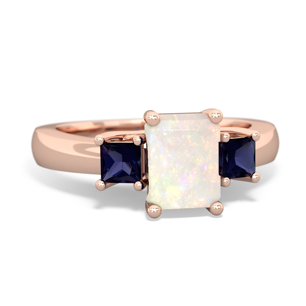 Opal Three Stone Emerald-Cut Trellis 14K Rose Gold ring R4021