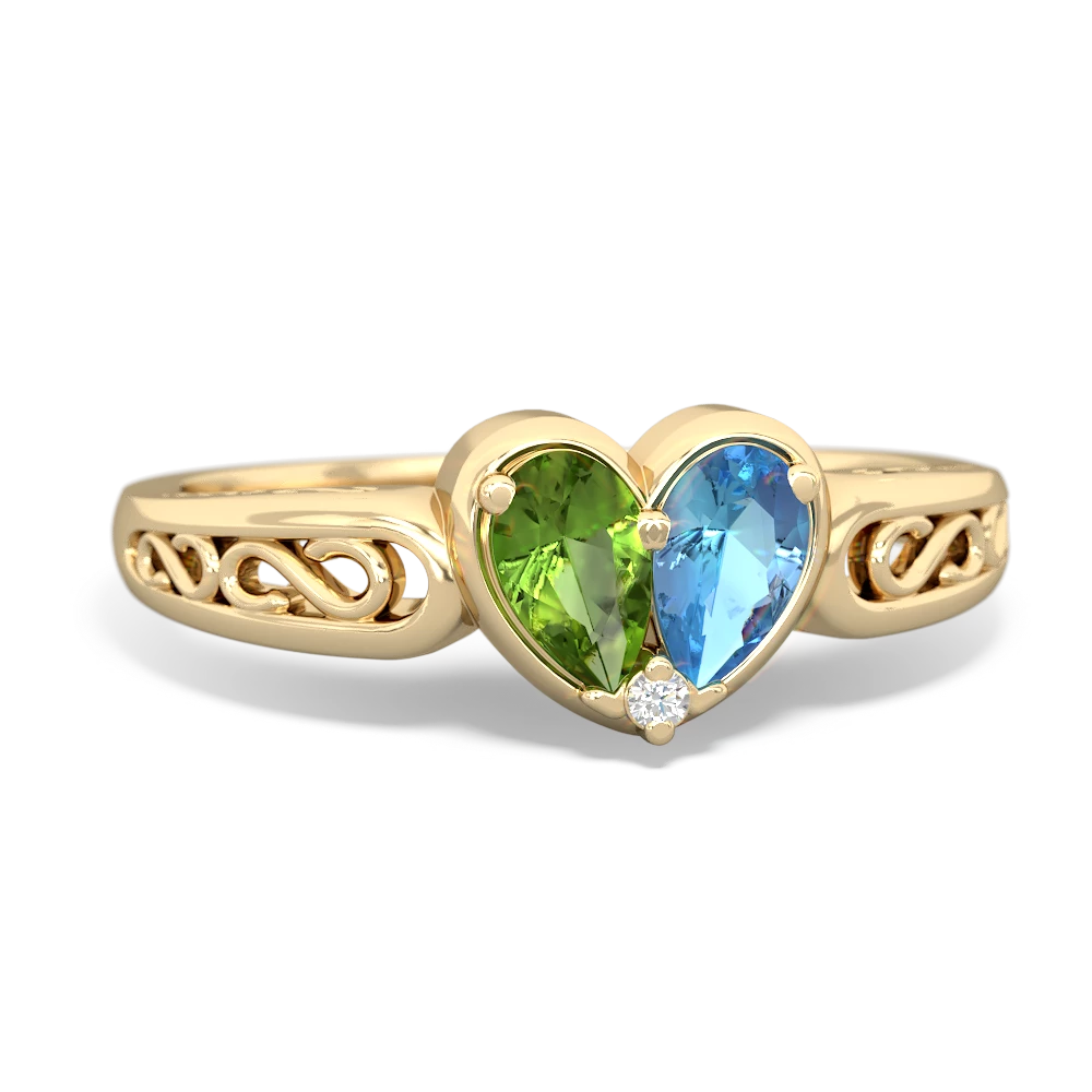 Peridot Filligree 'One Heart' 14K Yellow Gold ring R5070