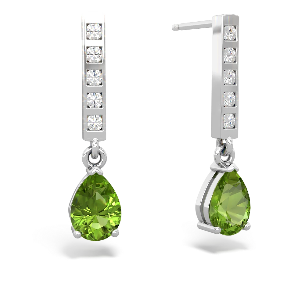 Peridot Art Deco Diamond Drop 14K White Gold earrings E5324